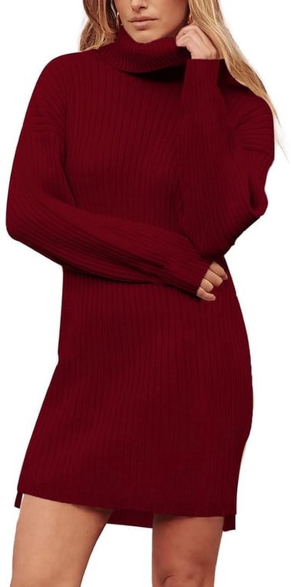 Winterjurk Dames - Gebreide Lange Jurk - Comfortabele Vleermuismouwen - Oversized Coltrui - Warm en Ademend - Geschikt voor Elke Gelegenheid