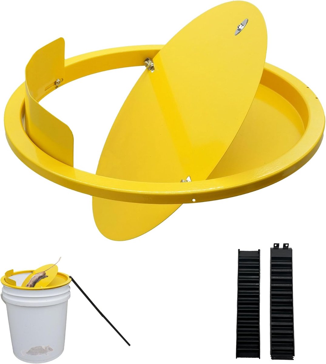 Muizenval Emmer Deksel - 5 Gallon (ca. 19 Liter) - Diervriendelijke Muizenval - Rattenval - Sterk Stalen Deksel - Zonder Muizengif - Herbruikbaar - Automatische Reset - Voor Binnen & Buiten - geel