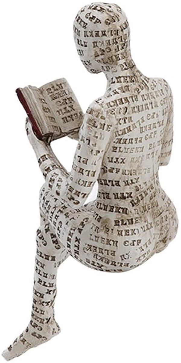 Beeldje Vrouw Lezend - Decoratieve Sculptuur - Boekenkast Decoratie - Duurzaam Polyhars - Handbeschilderd - Uniek Cadeauidee