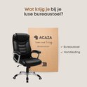 Zwarte ergonomische bureaustoel van ACAZA, inclusief een handleiding. Staat naast de verpakking.