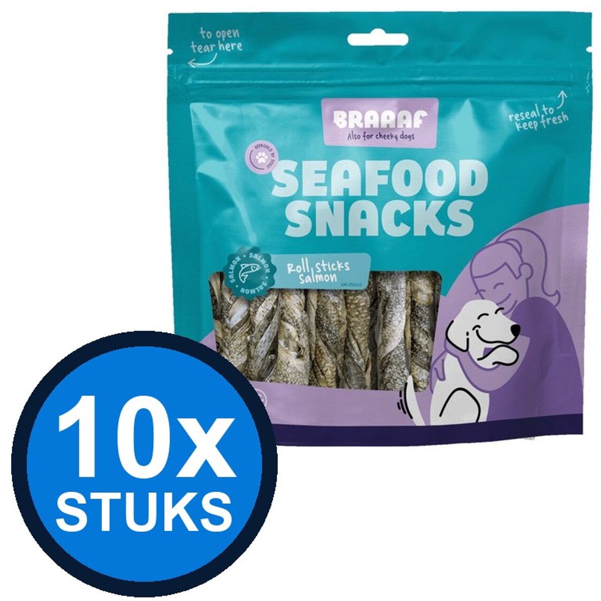 10x Braaaf Salmon Roll Sticks - Hondensnack - 70g