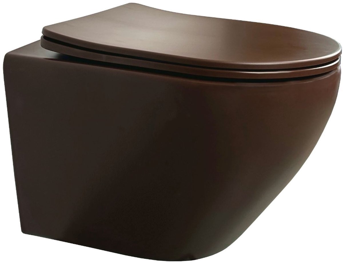 Wandcloset Sanitado rainbow randloos met softclose toiletzitting in mat donkerbruin