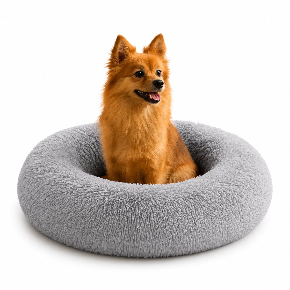 belviona Donut hondenbed, zacht hondenmand, comfortabel & antislip Ø60 cm lichtgrijs