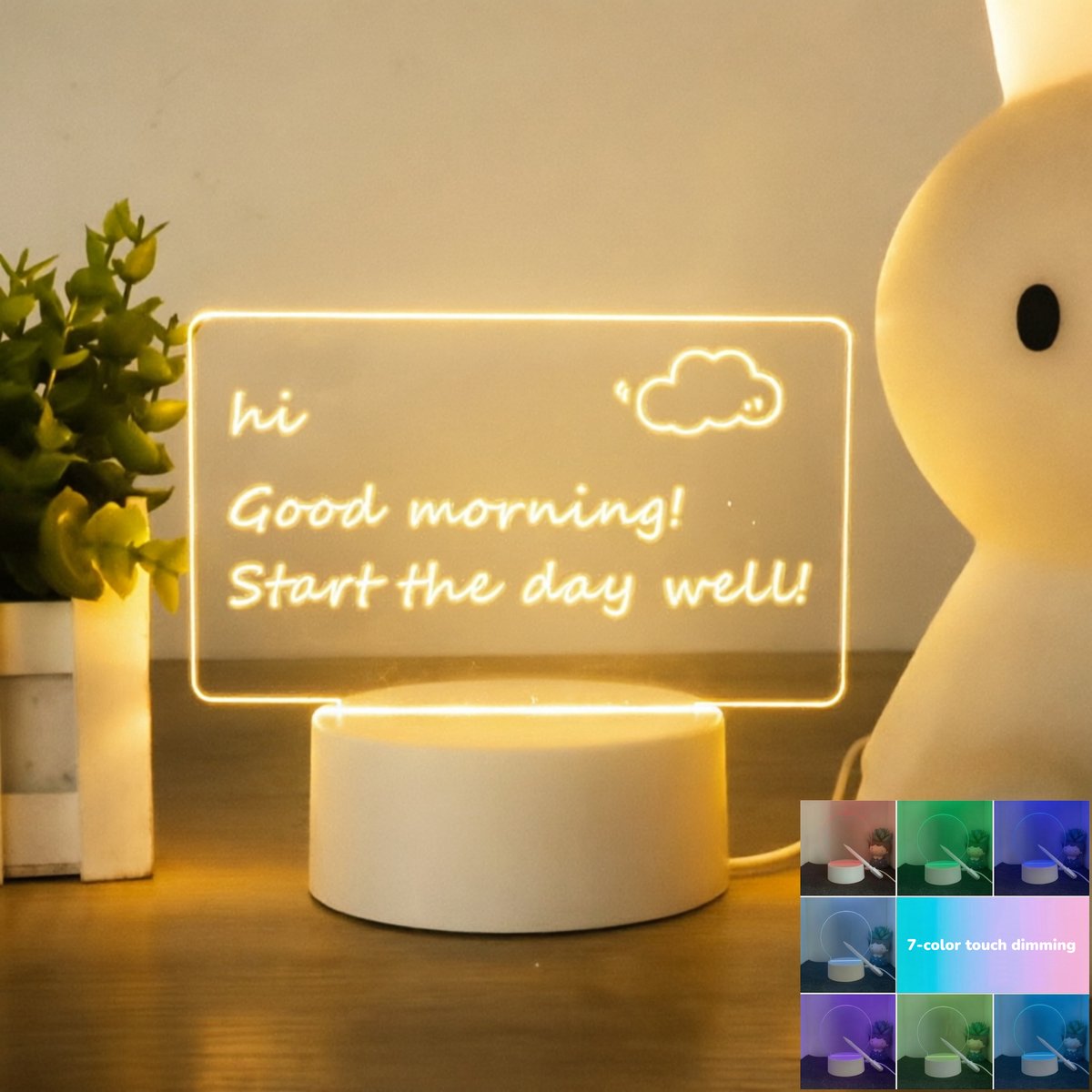 Namajunas - Berichten bord nachtlampje - Planbord lamp voor morgen - 7 kleuren touch dimmen - USB voeding - Met uitwisbare pen - Transparante DIY lamp om op te schrijven - Slaapkamer decoratie lamp - Bureau lamp