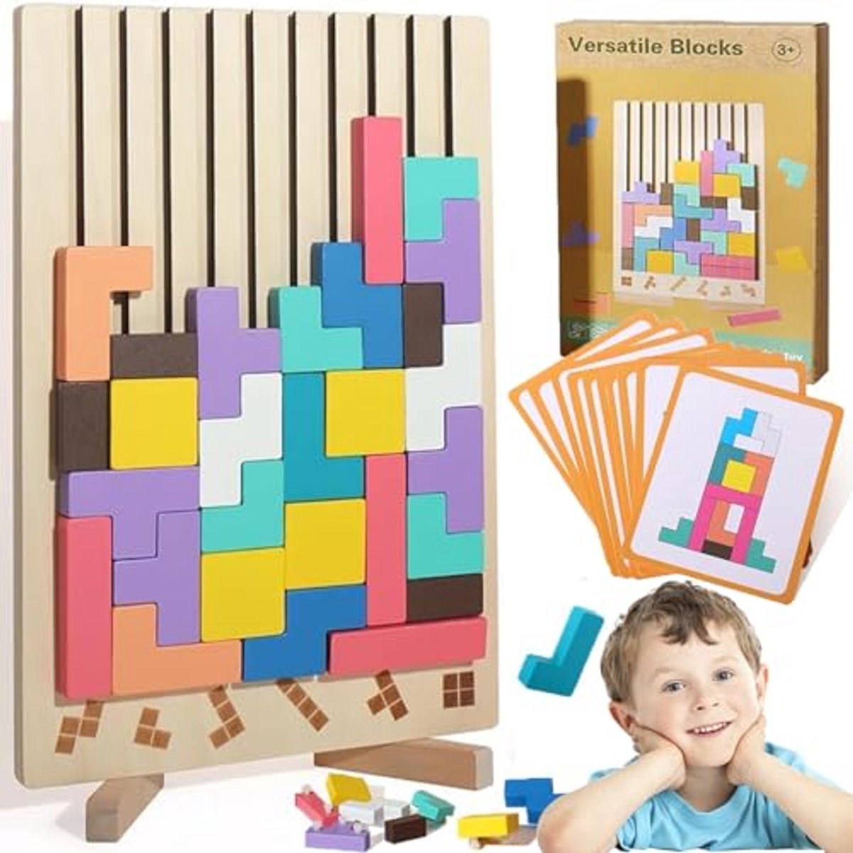 Houten 3D Tetris puzzel - gestapeld montessori speelgoed - gekleurd bordspel - educatief denkspel voor peuters van 3‑6 jaar