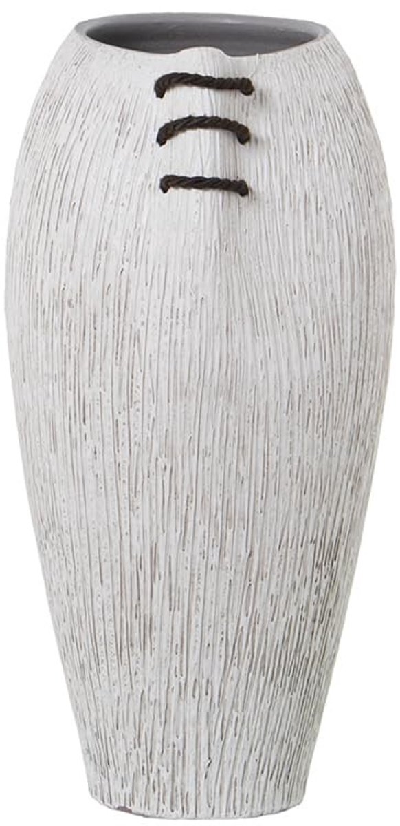 Solidchoice - Keramische Vloervaas met Witte Strepen en Bruine Koord 20 x 42 cm