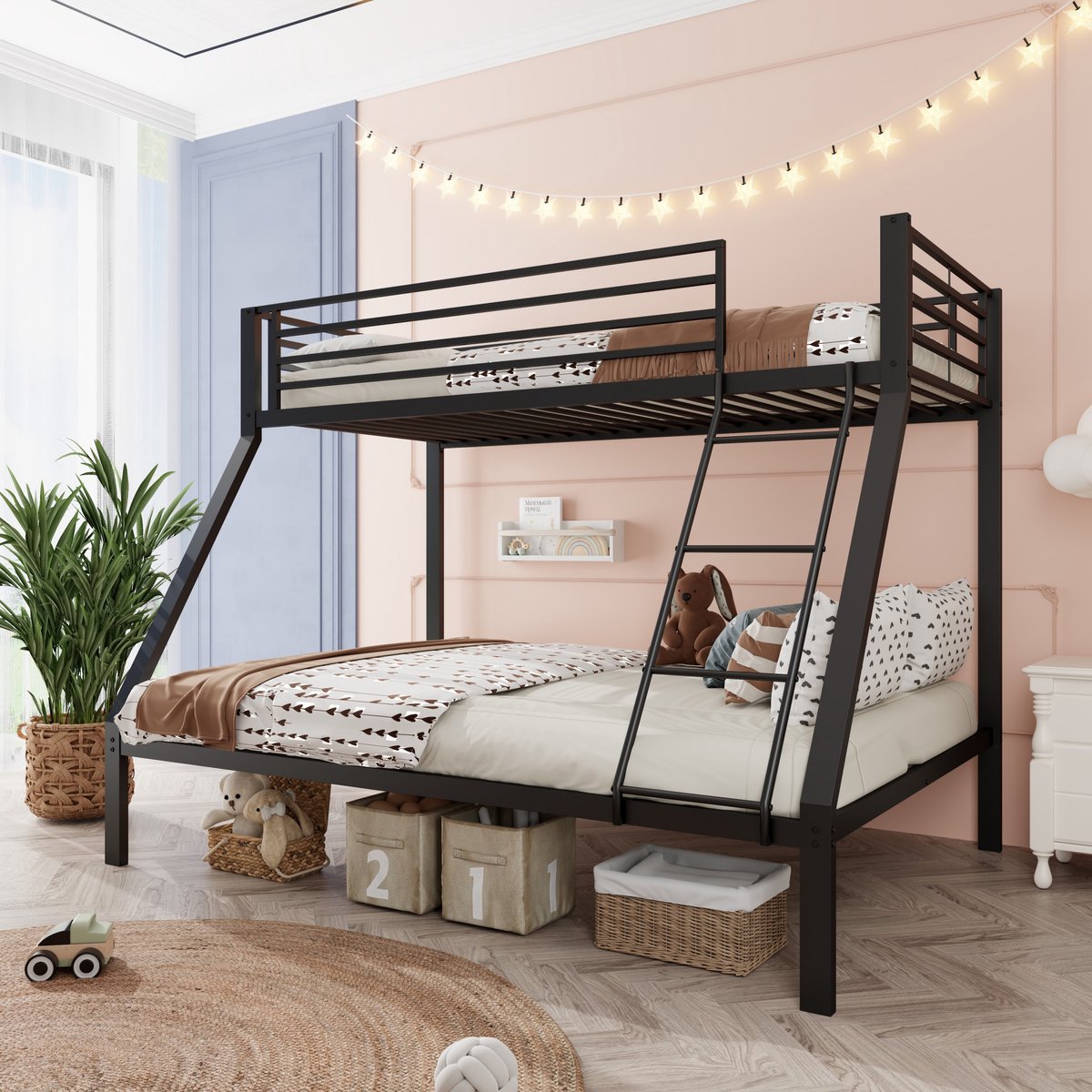 Sweiko Stapelbed - 90/140 x 200 cm - Metalen bed - Met valbeveiliging - Kinderbed - Zwart