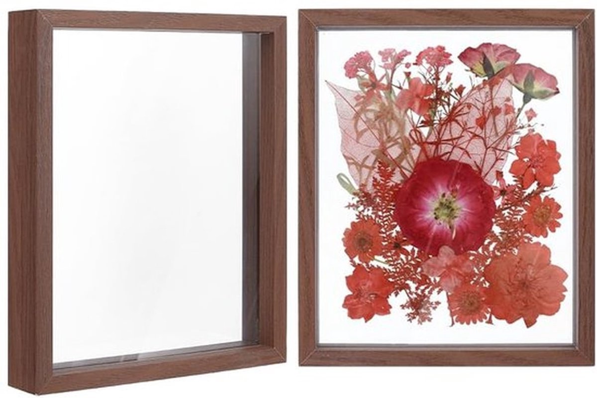 Fotolijst Uniek Zwevend - Houten Fotolijst - Bruin - 26,7 x 21,5 x 4 cm - Dubbel Helder - Perfect voor Decoratie - Wanddecoratie