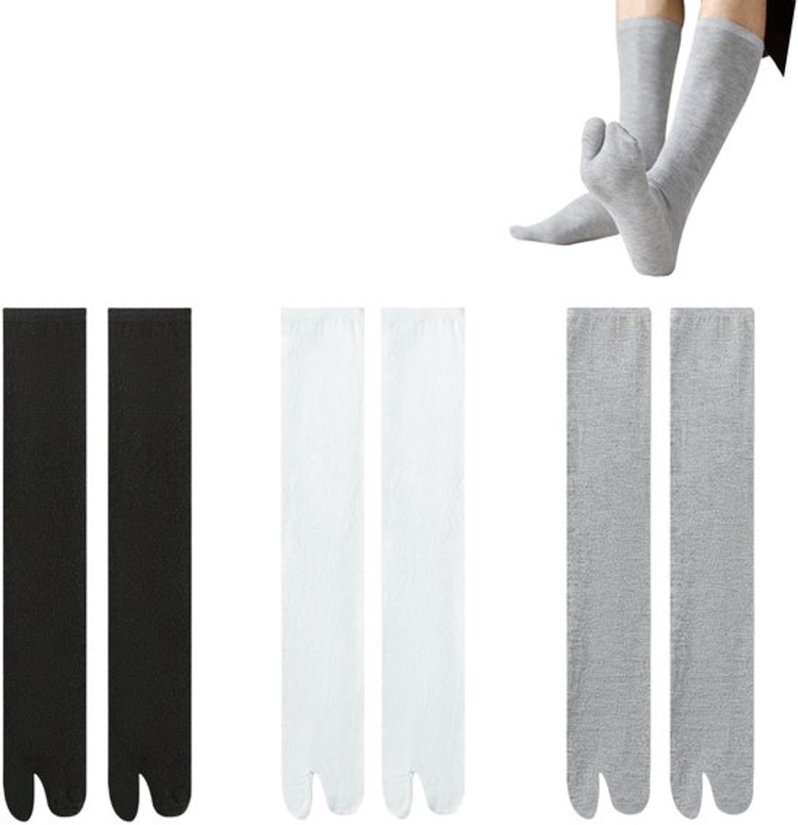 Tabi-Sokken set van 3 paar - Japanse sokken - Aparte vingers - Ademend - Flip-tai-sokken - Geschikt voor cosplay - Teensokken