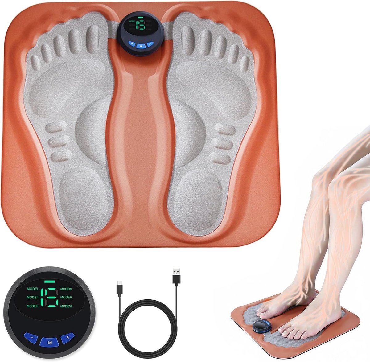 EMS voetmassager, 6 modi, 15 frequenties, USB‑oplaadbaar