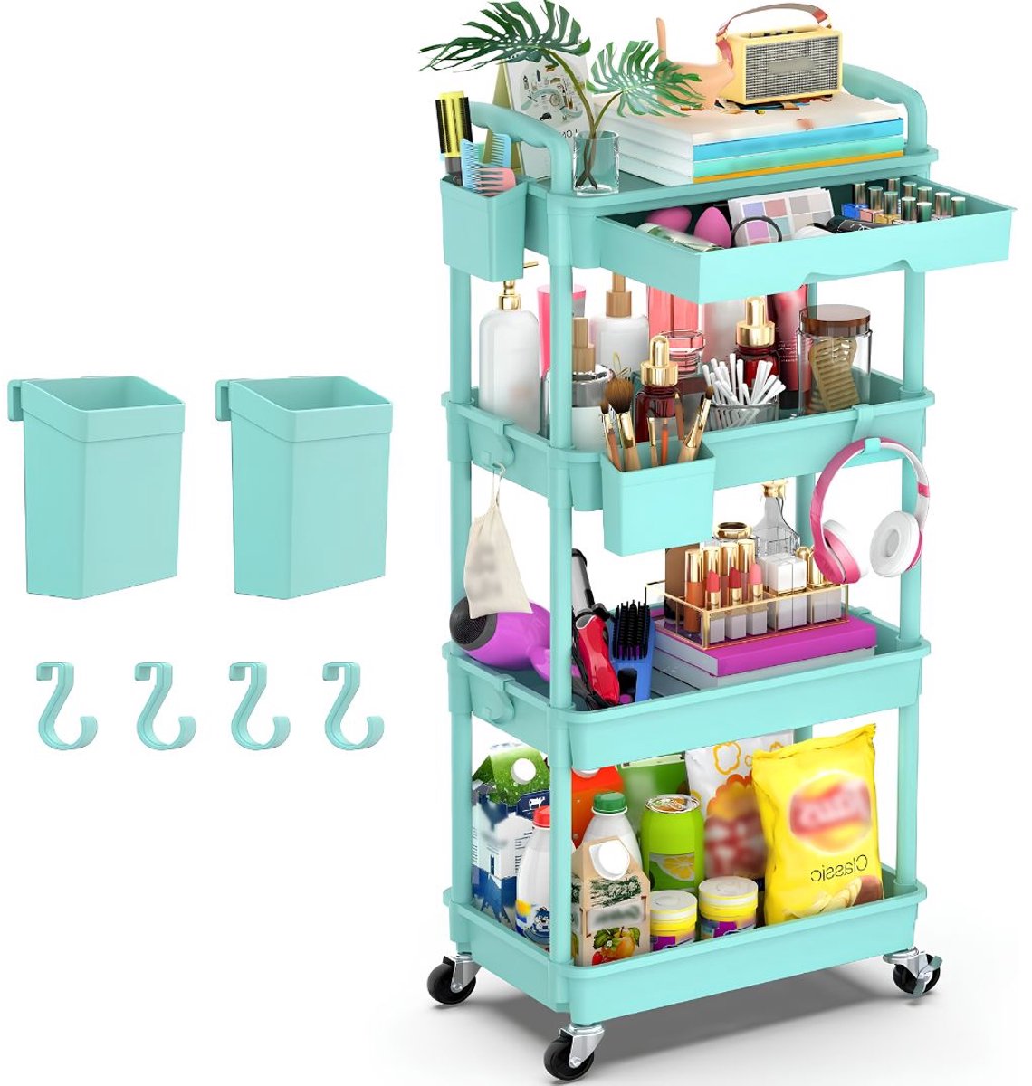 LNMsolutions® Keukentrolley - Keukentrolley Op Wieltjes - Badkamer Organizer - Blauw - 39cm x 27cm x 105cm
