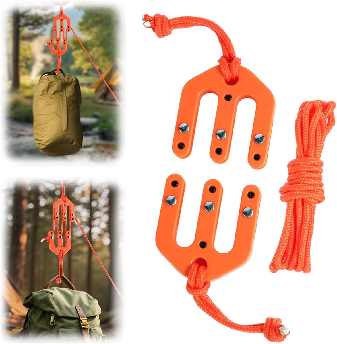 KZQ Katrolsysteem voor het hijsen van wild en uitrusting - Rolhefsysteem - Draagbaar nylon katrolsysteem - Hefvermogen 450 kg - Geschikt voor het hijsen van wild tijdens de jacht in het veld en voor solo-jacht.