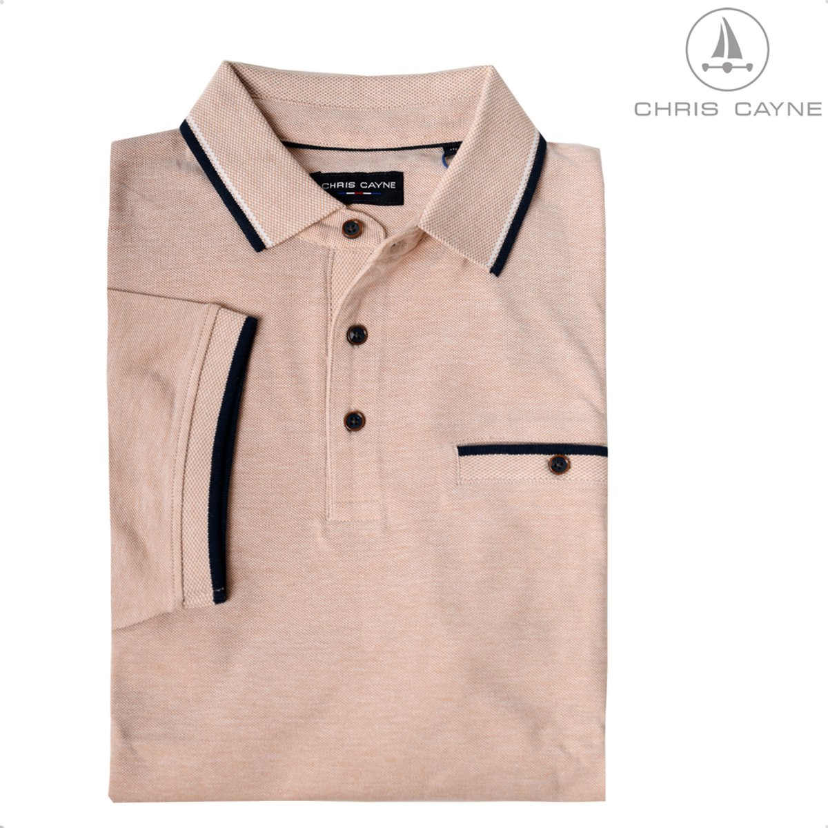 CHRIS CAYNE heren poloshirt - Zand - XXL - Heren - Knopen - Borstzak - Piqué - 100% Katoen