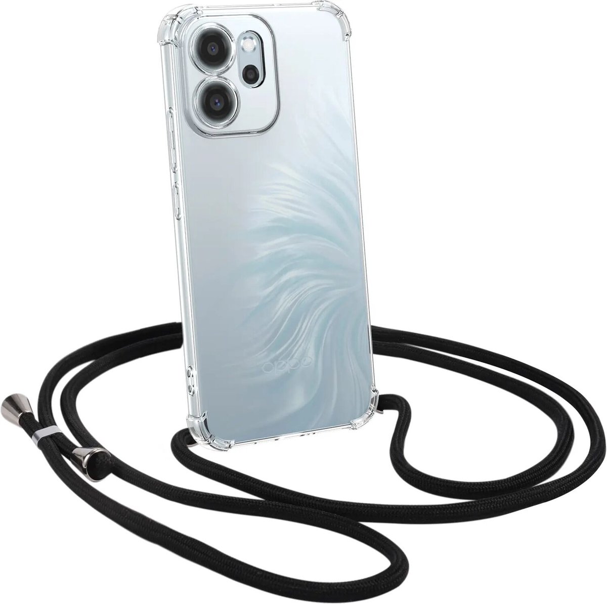 Schokbestendig Transparant Hoesje met Koord Geschikt voor Oppo Reno 14 F | Shockproof Back Cover met Ketting | Flexibel TPU | Doorzichtig