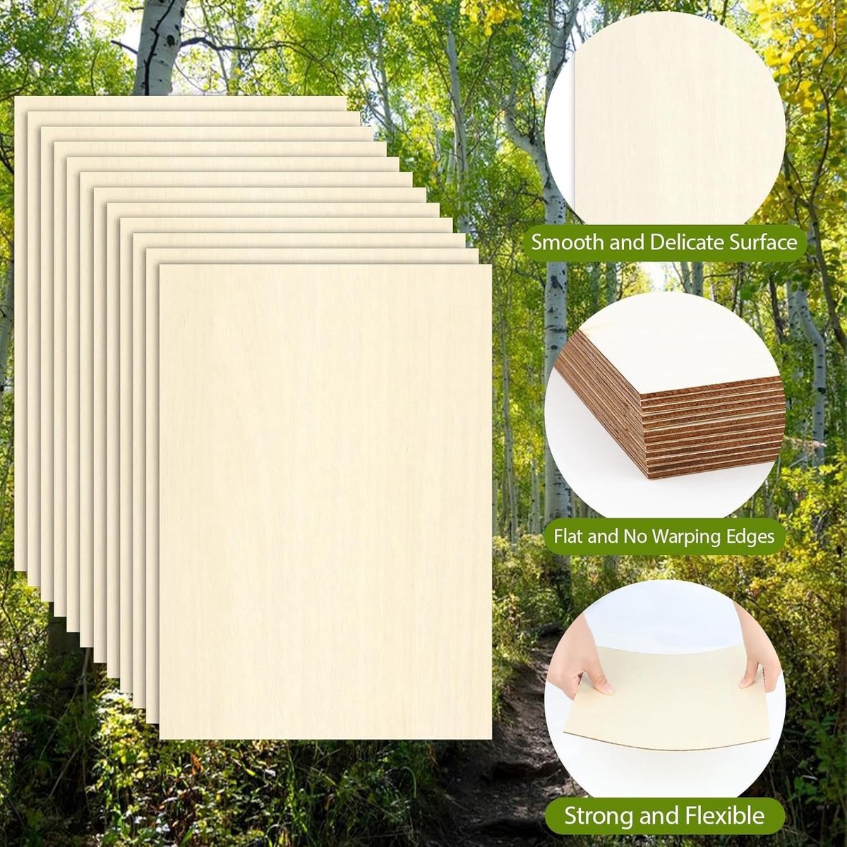 Set van 12 Houten Panelen van 2 mm voor Creatief Gebruik, A5 Formaat, Ideaal voor Laserbewerking en DIY Projecten