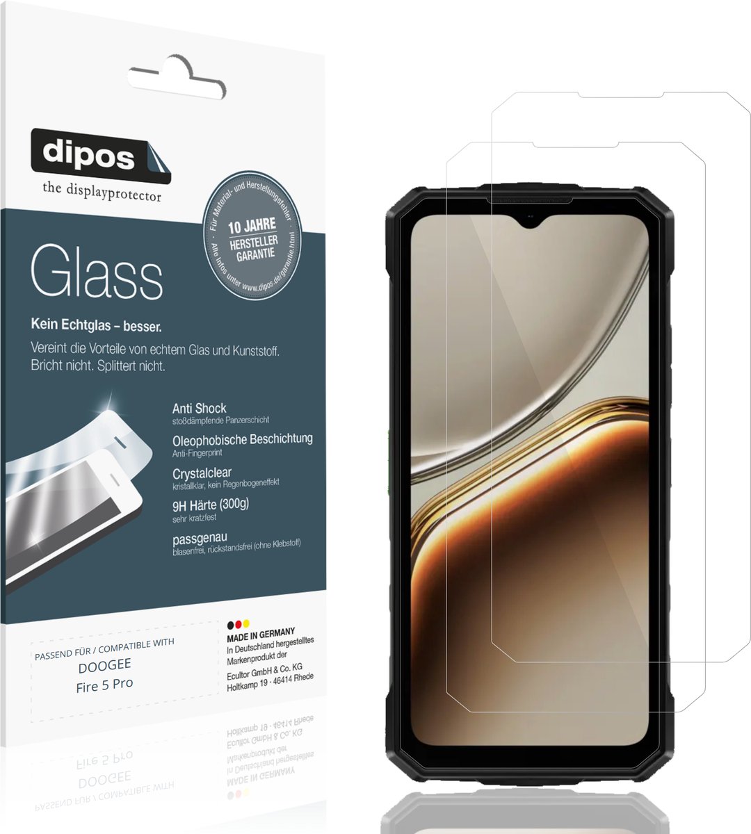 dipos – 2x Pantserfolie geschikt voor DOOGEE Fire 5 Pro | 9H Screenprotector