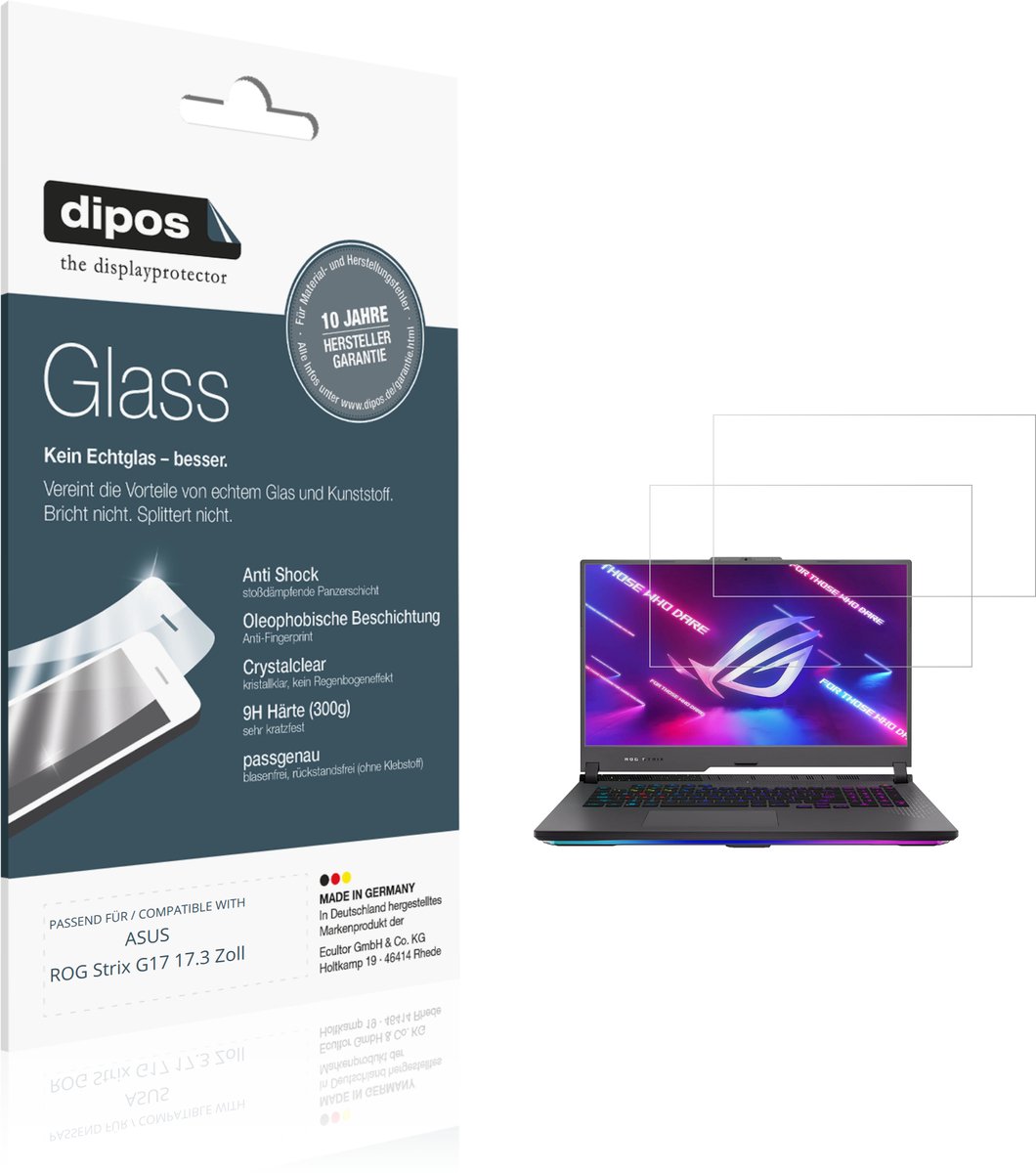 dipos – 2x Pantserfolie geschikt voor ASUS ROG Strix G17 17.3 Zoll | 9H Screenprotector