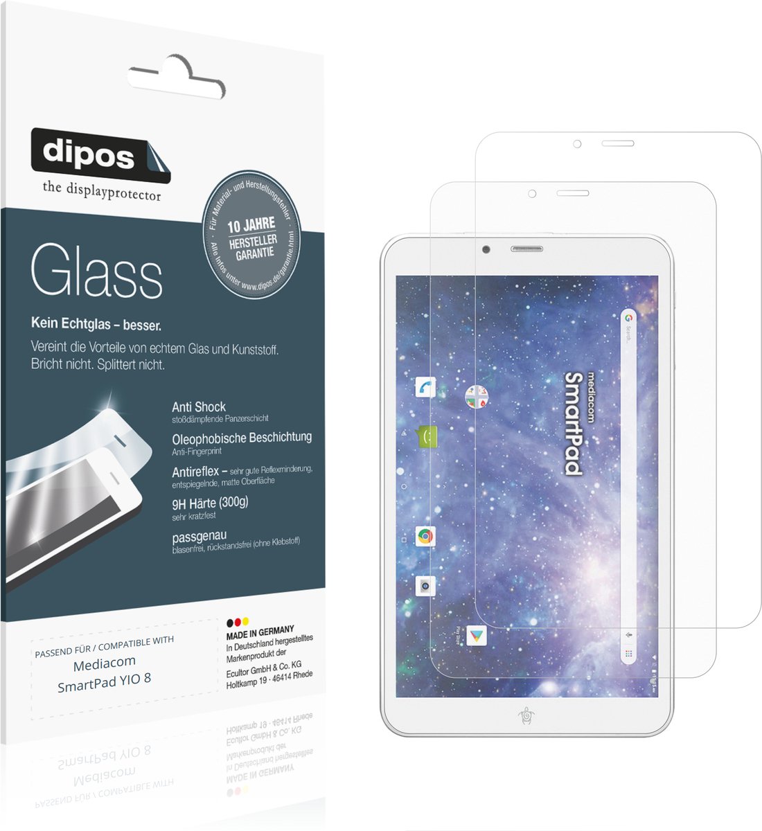 dipos – 2x Matte Pantserfolie geschikt voor Mediacom SmartPad YIO 8 | 9H Screenprotector