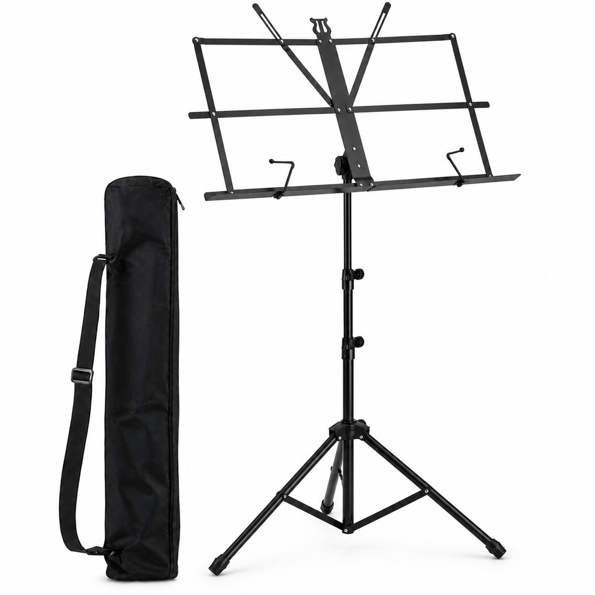 JustValue Opvouwbare Muziekstandaard - Verstelbaar 47-95 cm - Met Draagtas - Zwart