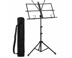 JustValue Opvouwbare Muziekstandaard - Verstelbaar 47-95 cm - Met Draagtas - Zwart