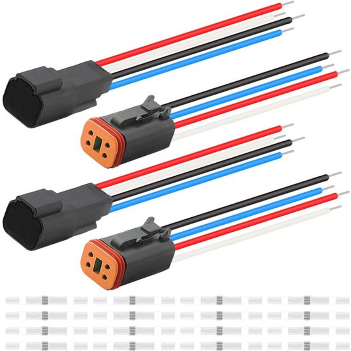 Waterdichte elektrische kabelverbinders 4-pins voor auto - 16 AWG - LED-lichtstrip - 2 stuks - Meerlaagse krimpkous
