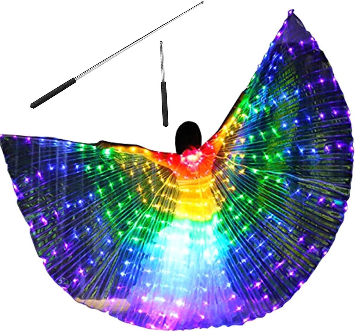 Luminous Belly Dance Wings voor Volwassenen met Telescopische Stokken, LED Verlichting, Ideaal voor Carnaval en Feestjes