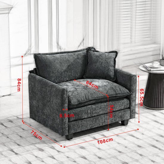 HAUSS SPOLE Fauteuil - 1-Zits Cloud Stoel - Met Armleuningen En Rugkussen - Voor Woonkamer, Slaapkamer En Appartement - Chenille Stof Beige van HAUSS SPOLE — afbeelding 5