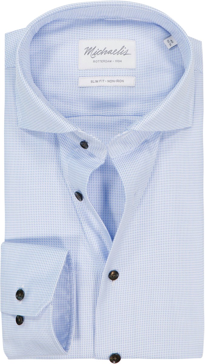 Michaelis slim fit heren overhemd - twill - lichtblauw - Strijkvrij - Boordmaat: 44 (EU maat: XL)