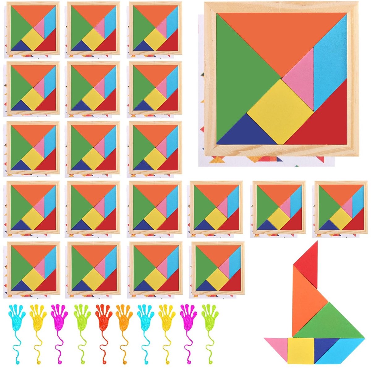 Solidchoice - 20-Delige Houten Tangram Puzzel voor Kinderen