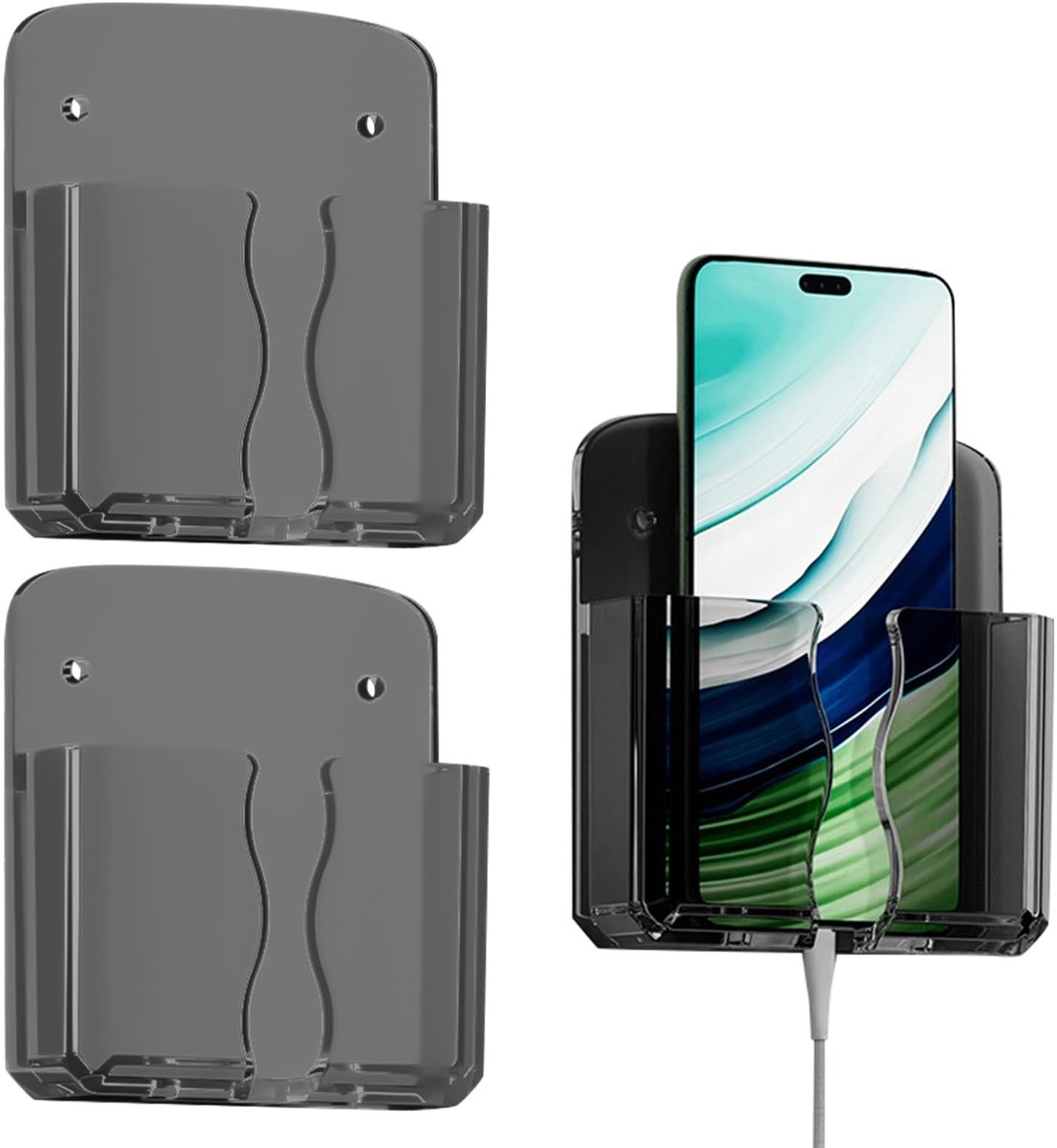 Solidchoice - Set van 2 Zwarte Mobiele Telefoon Muurhouders