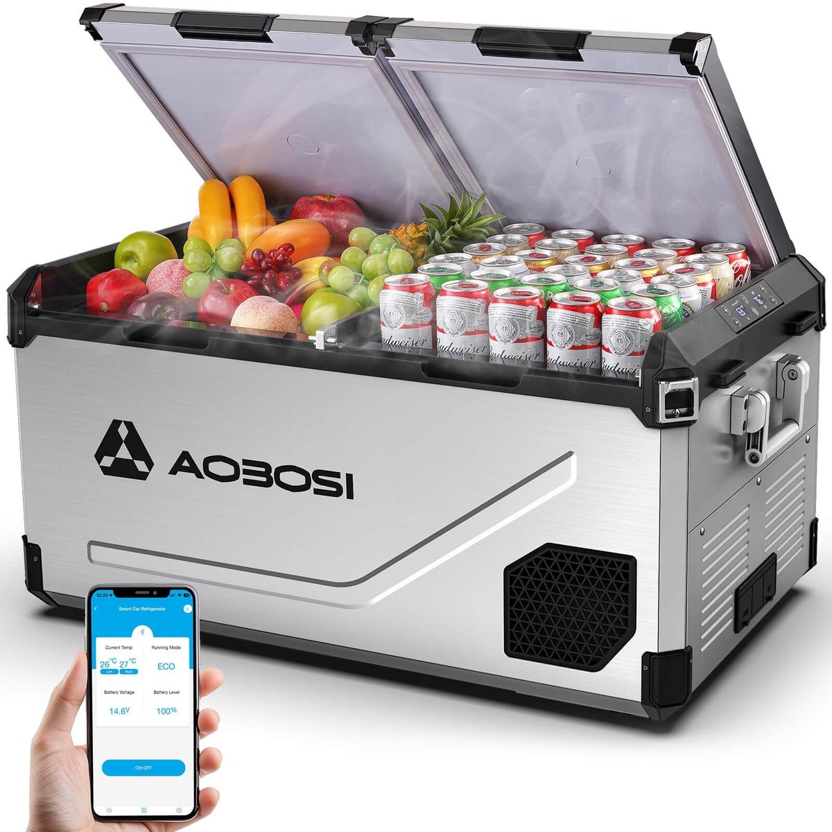Solidchoice - 95L Compressor Koelbox met Dubbele Zones en RVS Behuizing