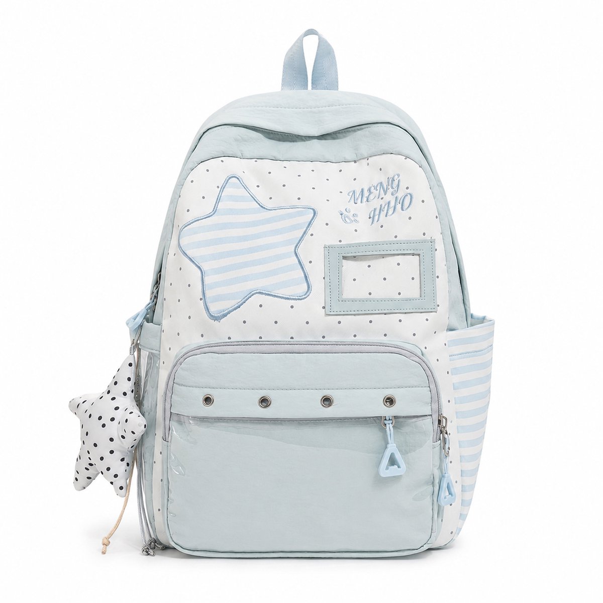 Schoolrugzak Set Meisjes Meisjesrugzak met Sterren – Schoolrugzak voor Meisjes – Nylon Rugzak met Transparant DIY-Vak en Sterrenhanger – 31 × 18 × 46 cm – Blauw