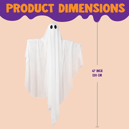 Witte spookdecoratie, 120 cm hoog, met twee zwarte oogjes.