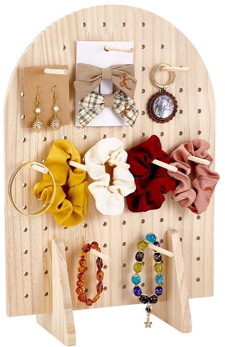 Pegboard-displaystand - Houten Sieradenorganizer - 25 Houten Deuvelstaven - Stevig massief hout - Eenvoudig te monteren - 29,5 cm breed - Sieradenstandaard