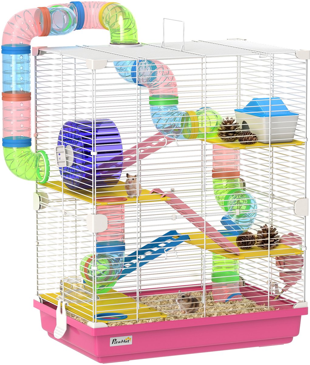PawHut Hamsterkooi - Metaal - 46x30x58cm - Roze