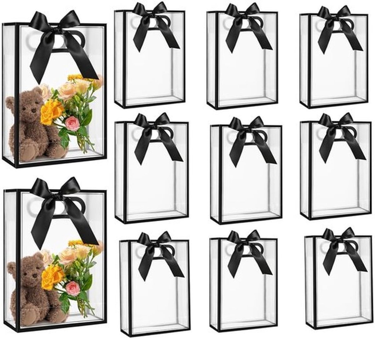 Cadeauzakjes 12 stuks - Transparante PVC - Herbruikbare zakjes - Handgrepen - Feestzakjes met band - 15 x 24 x 8 cm - Elegant ontwerp - Geschenkzakjes