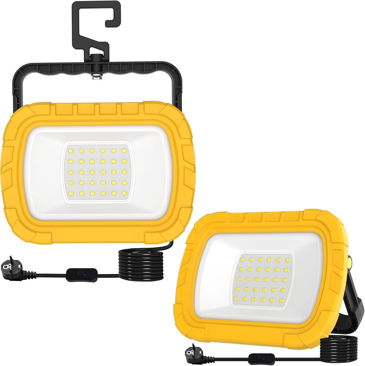 Set van 2 LED Werklampen - Draagbaar - 19 x 13 x 4 cm - 1000 Lumen met 1,8 m Snoer - Voor Werkplaats en Camping