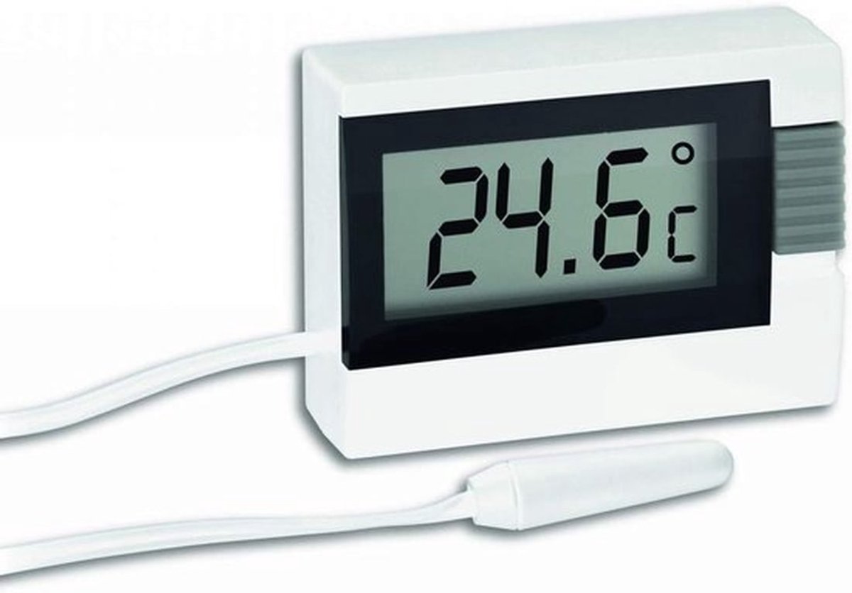SnelShoppen - Digitale Thermometer voor Binnen en Buiten, Waterproof Sensor, Makkelijk Afleesbaar, Compact en Veelzijdig, Wit, 54 x 16 x 39 mm