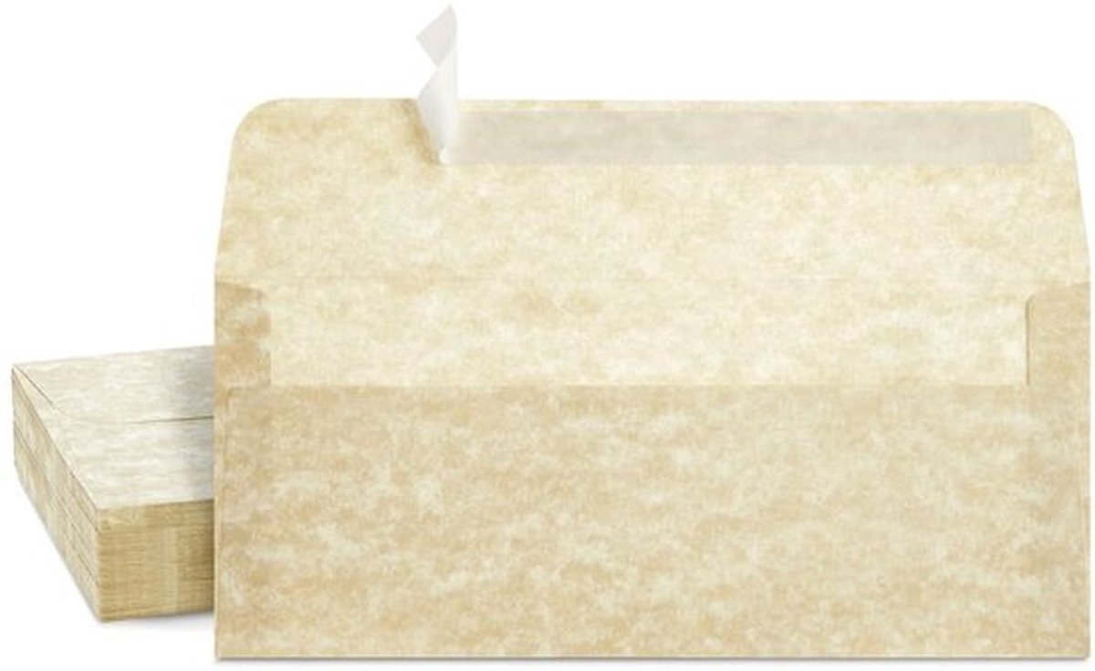 Perkament Enveloppen 50 Stuks - Zelfklevend - 9 ½ x 4 ¼ Inch - Crèmekleurig - Retro Ontwerp - Stevig 90 GSM Papier