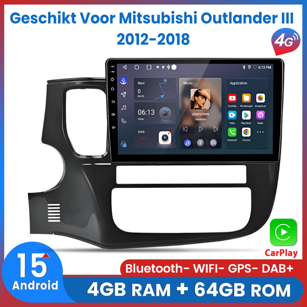 Awesafe 8-Core 4+64GB Android 15.0 Autoradio - Geschikt voor Mitsubishi Outlander III 2012 t/m 2018 - Draadloze Carplay Android Auto - Touchscreen - GPS Navigatie 4G WiFi - Bluetooth Radio - 2012 2013 2014 2015 2016 2017 2018