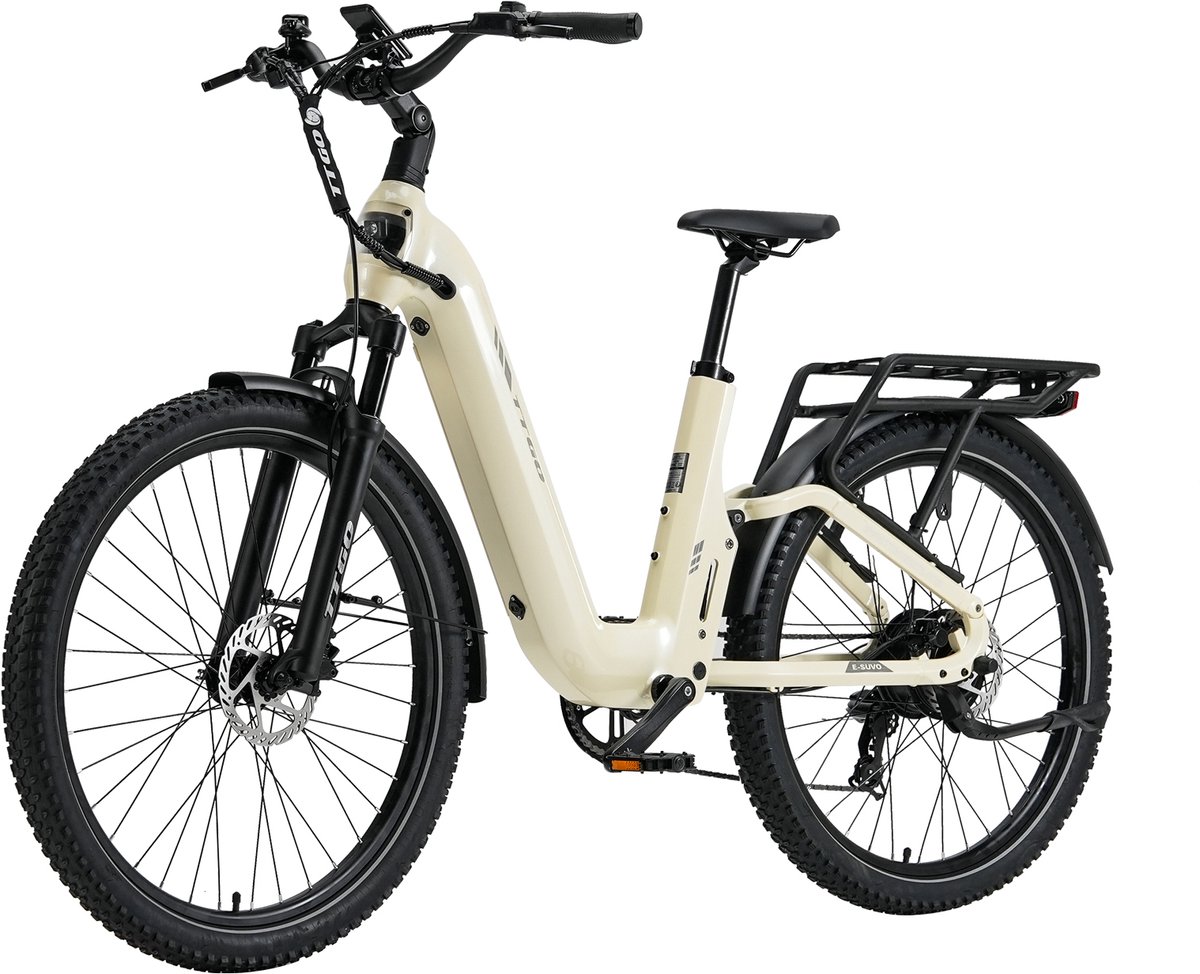 27,5 inch Elektrische Fiets - Full Suspension Elektrische Mountainbike -Softtail Frame - 120 km Actieradius - 720Wh Grote Accu(48V 15Ah) - 70Nm Krachtig Koppel - Hydraulische Schijfremmen - Shimano 7 Versnellingen - Elektrische Stadsfiets - Wit