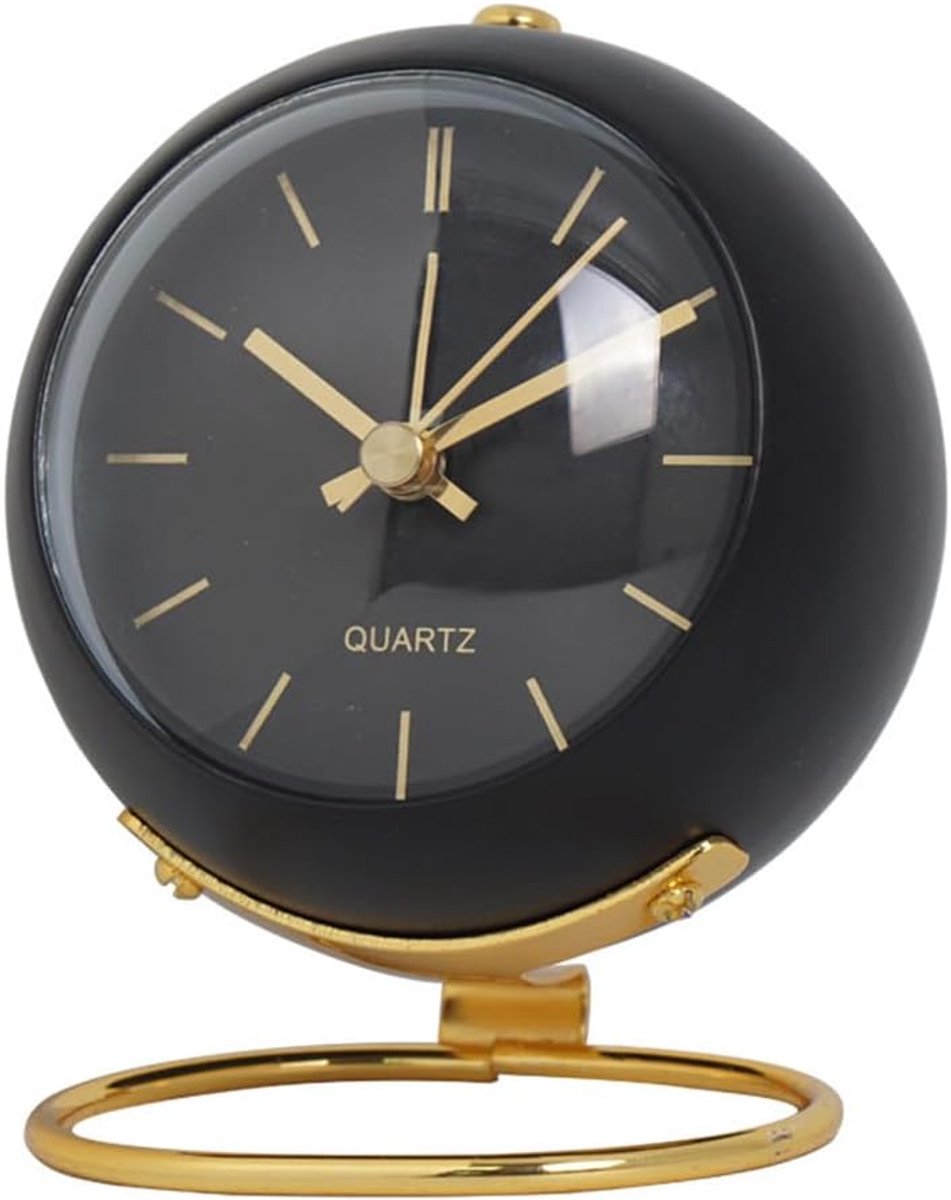 Analoge tafelwekker van 10,5 cm, kleine retro bureauklok met nachtlampje en luid alarm, stille staande klok voor slaapkamer en thuis