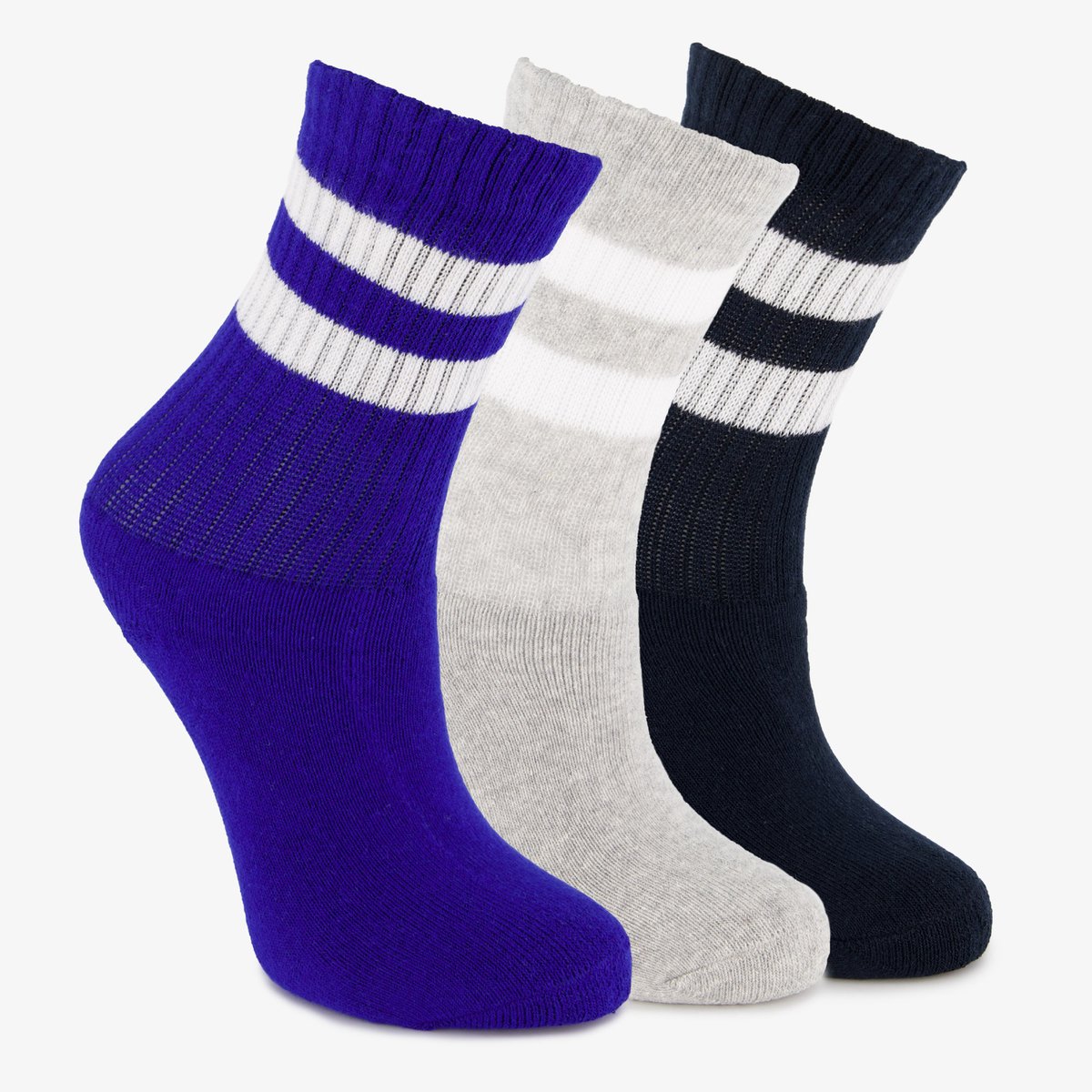 3 paar kinder sokken met streepjes blauw grijs - Maat 23/26