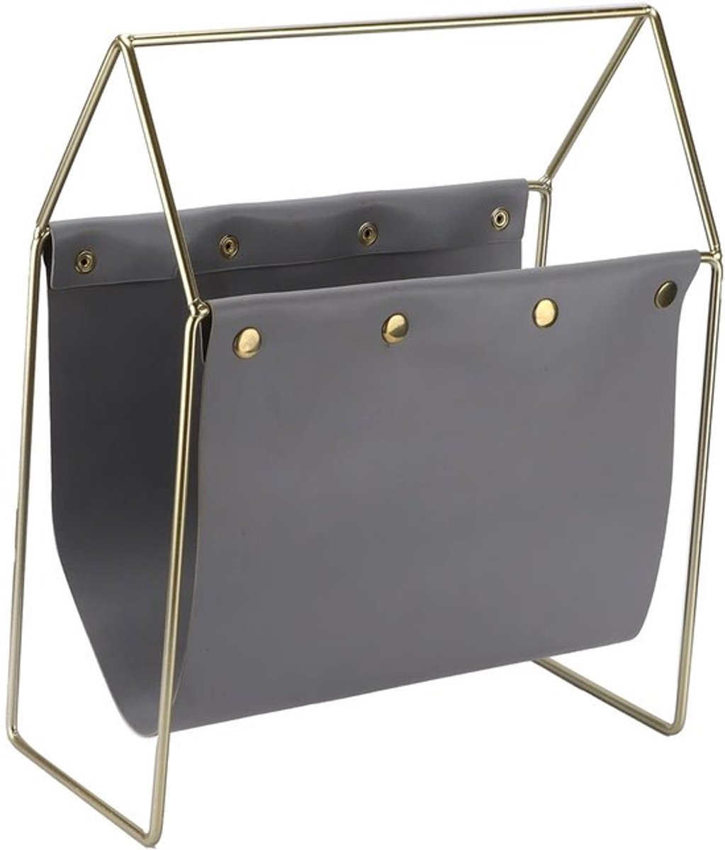 Tijdschriftenhouder Stijlvol en Functioneel - Boekhouder - Compact Bureau Organizer - IJzer/Leer - 32,5 x 38,5 x 15,3 cm - Zilveren Accenten