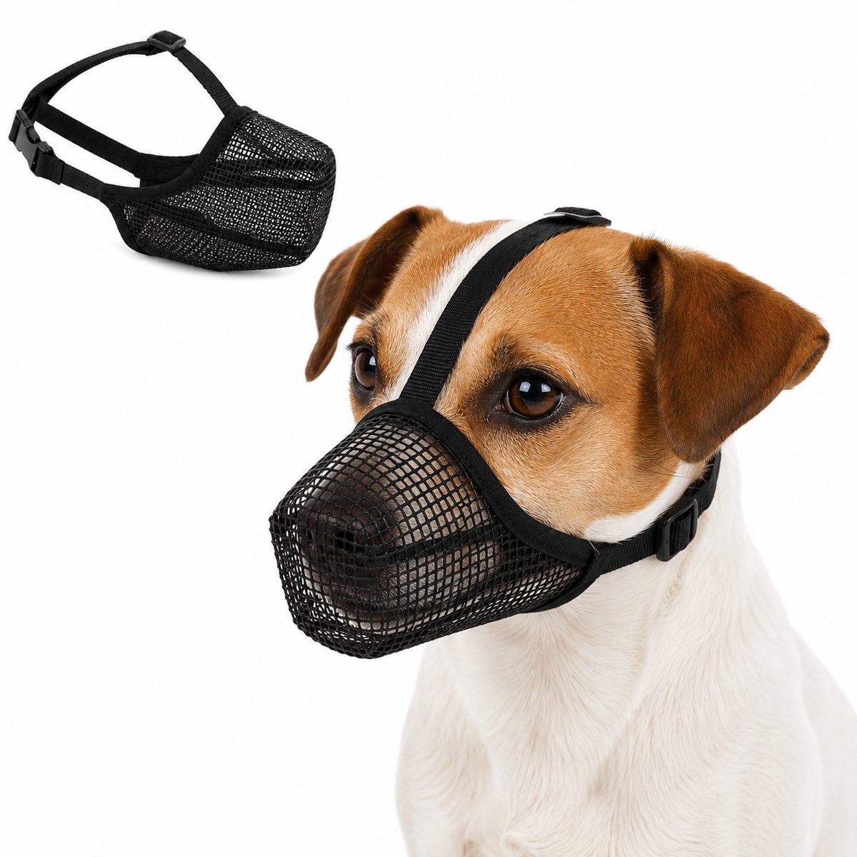 Bobypet-Muilkorf Honden - Anti eten - Anti bijten - Maat S, snuitomtrek 22-25 cm - Ademend mesh - Zacht & Comfortabel - Verstelbaar - Muilband - Snelsluiting - Drinken mogelijk - Nylon - Zwart