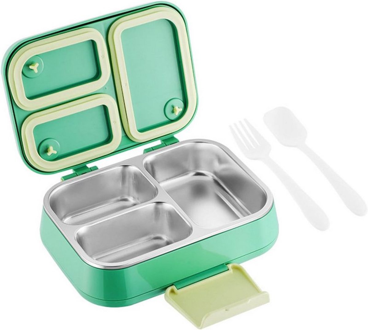Roestvrijstalen lunchbox, 1050 ml, lekvrij, met 3 compartimenten.