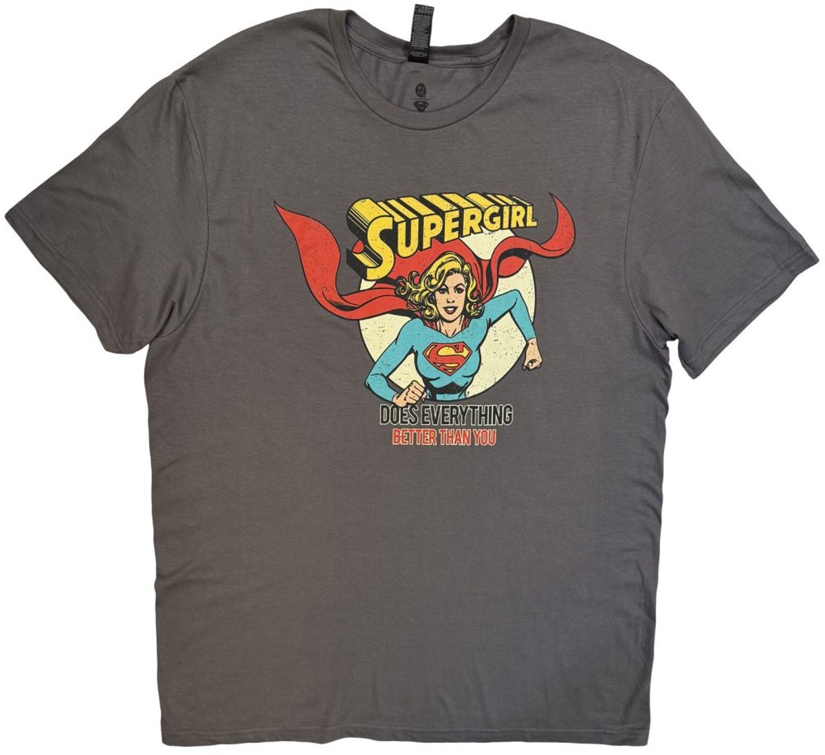 DC Comics Supergirl - Does Everything Heren Tshirt - M - Grijs