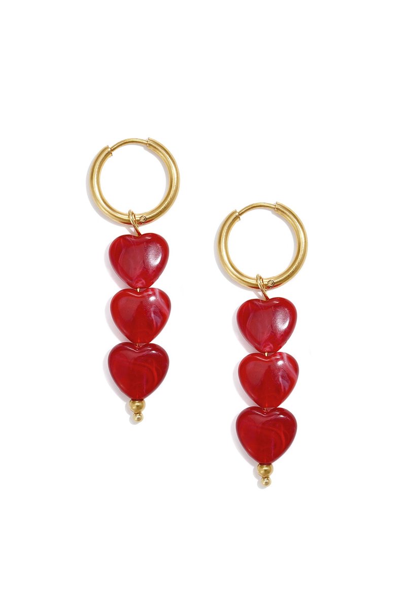 Lumé - Hartjes Oorbellen - Stainless Steel - - Red
