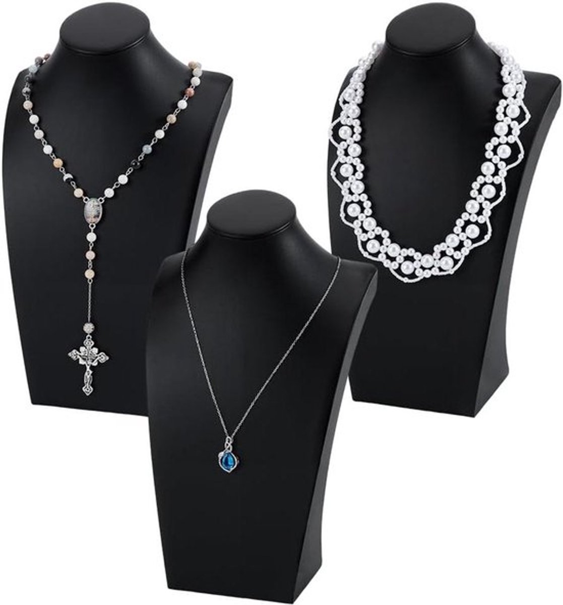 PU-lederen ketting displaystandaard - 3 stuks - zwart - sieradenhouder - hanger - tentoonstelling - choker - organizer