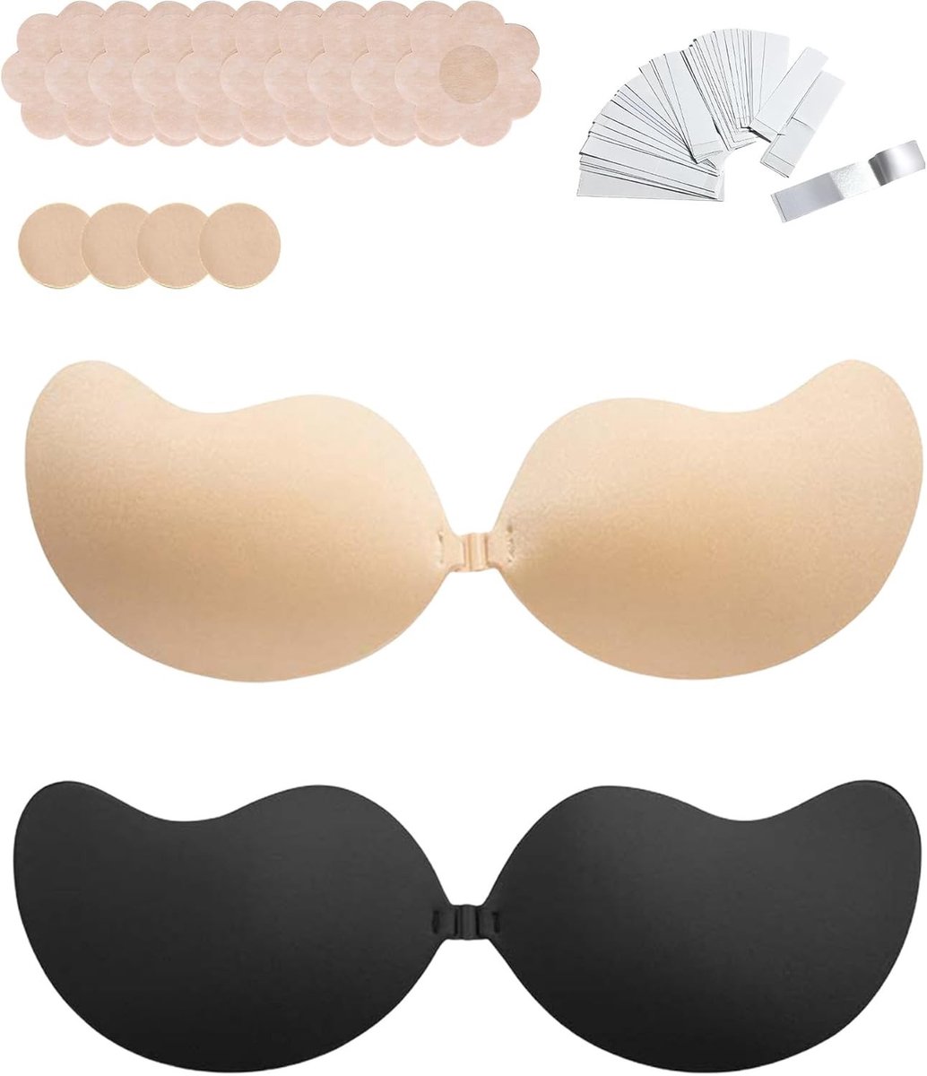 Ademende en Herbruikbare Plak-BH voor Vrouwen, Draagcomfort voor Strapless Jurken en Tube Tops, Push-Up Effect, Set van 2 Paar